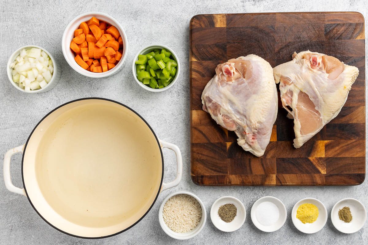 Taste of Home Chicken and Rice Soup recipe photo of the ingredients.