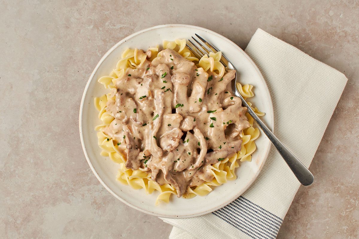 This easy beef stroganoff recipe by Taste of home comes together in less than 30 minutes.