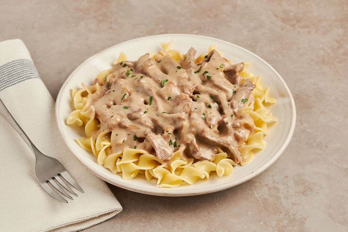 This easy beef stroganoff recipe by Taste of home comes together in less than 30 minutes.