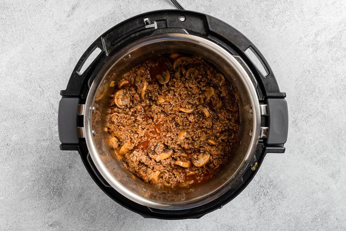 Taste of Home Instant Pot Beef Stroganoff recipe photo of the ingredients after being pressure cooked.