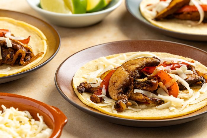 Taste of Home Mushroom Tacos recipe photo of the finished recipe served on plates.