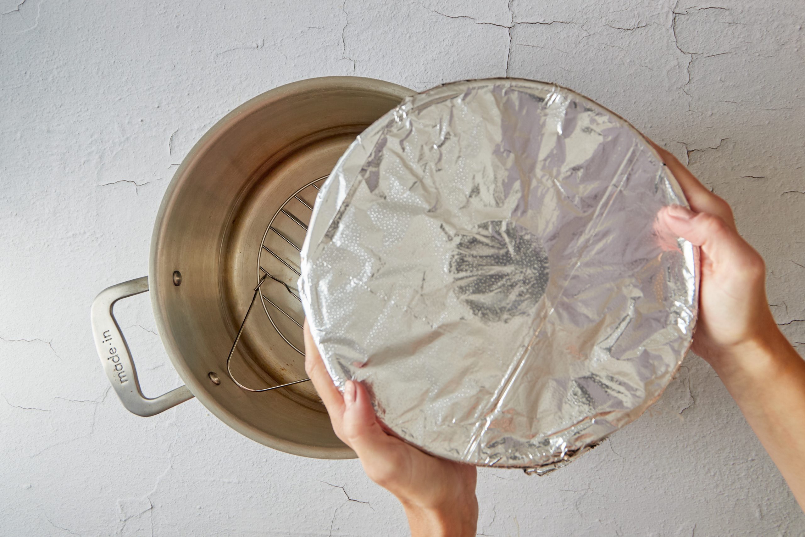 Steam the plum pudding.