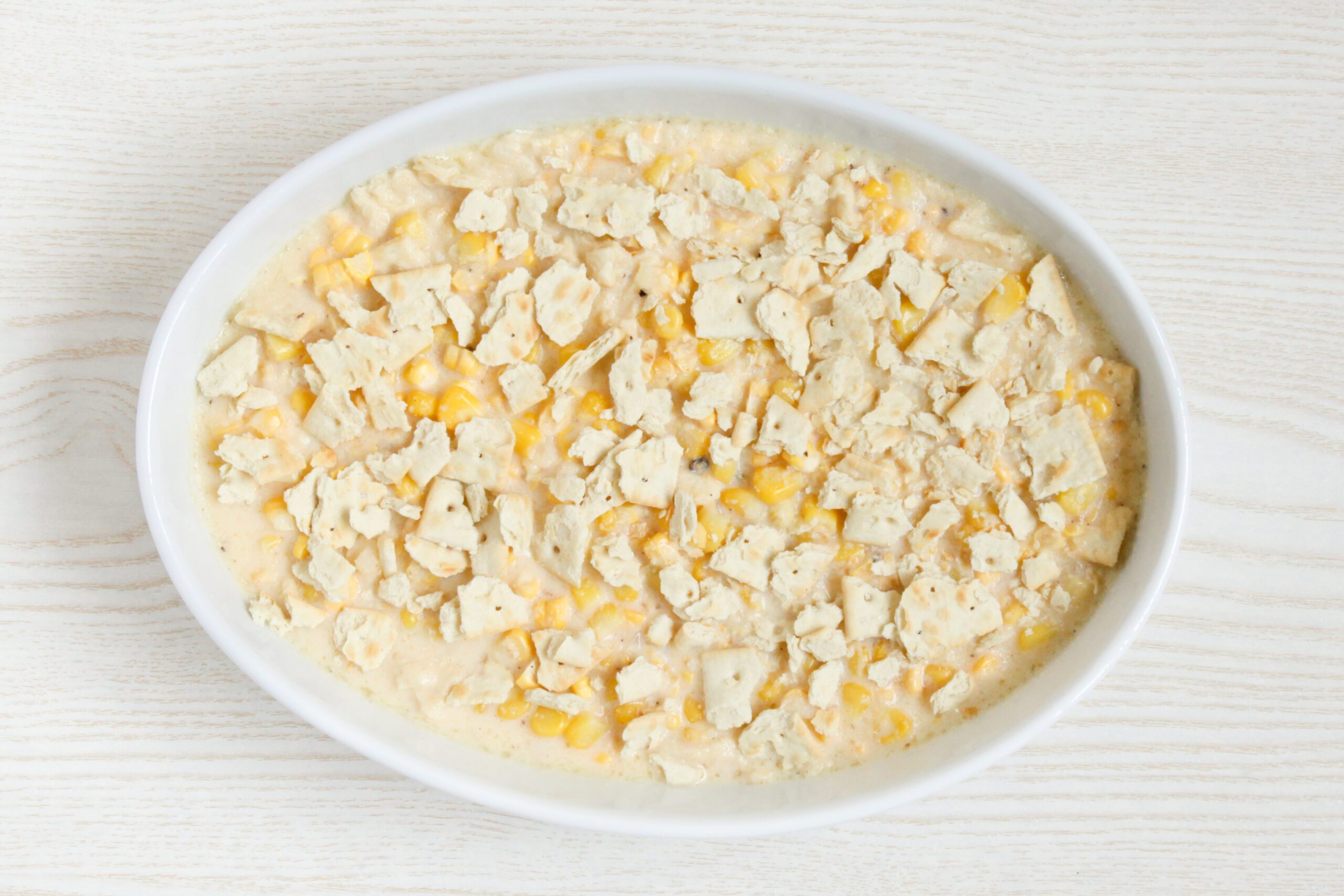 Scalloped corn ready to bake