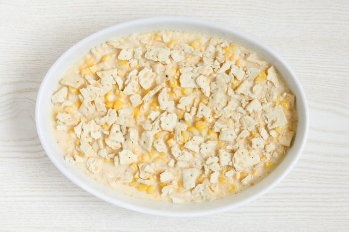 Scalloped corn ready to bake