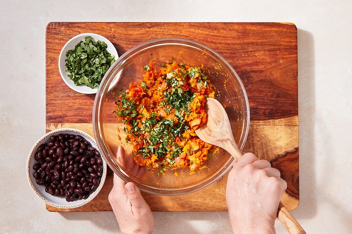 Smoky Sweet Potato And Black Bean Enchiladas Step 2- Preparing enchilada filling