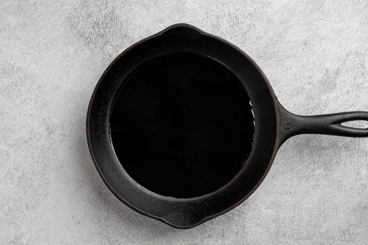 Taste of Home Southern Dressing recipe photo of preheating the skillet with oil.