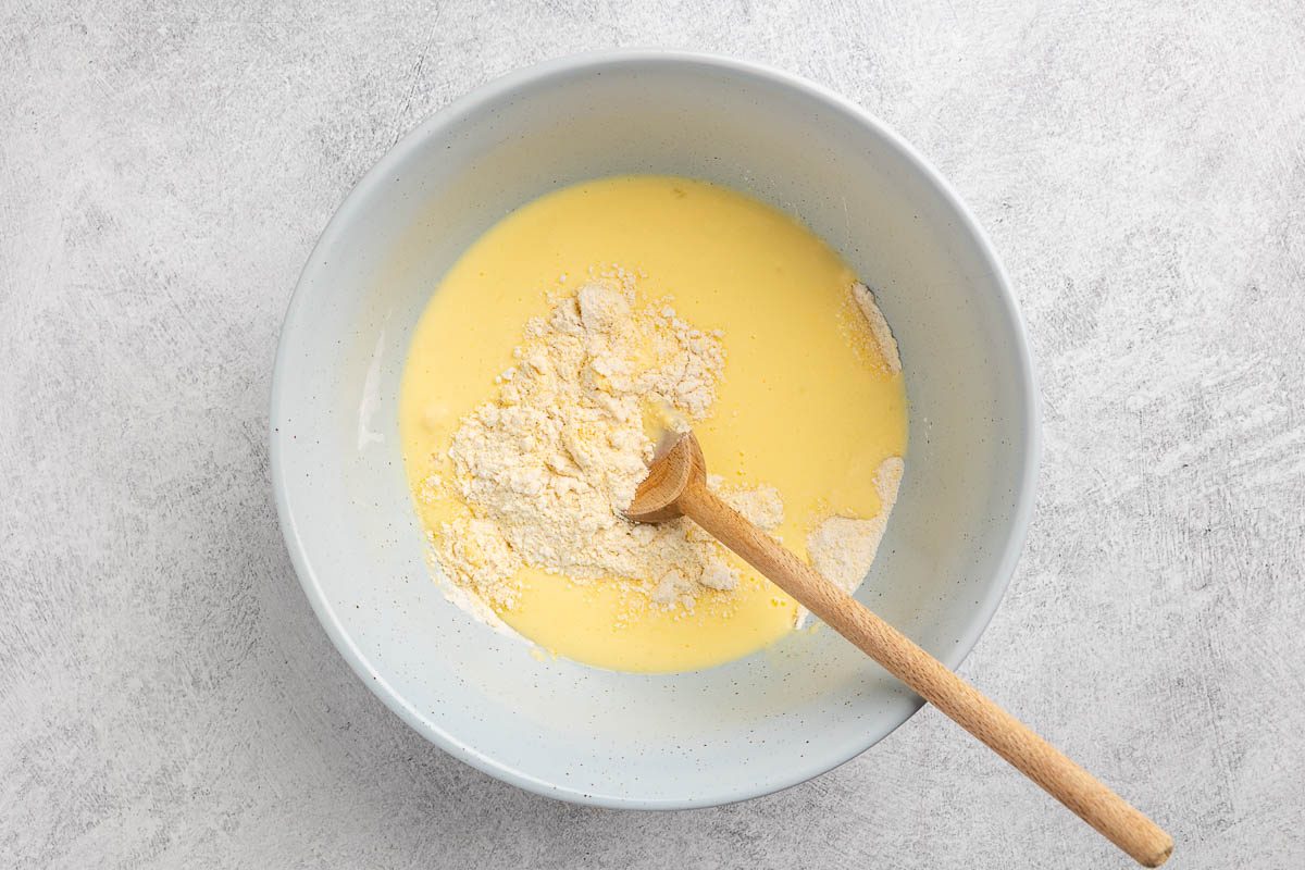 Taste of Home Southern Dressing recipe photo of combining the wet and dry ingredients.