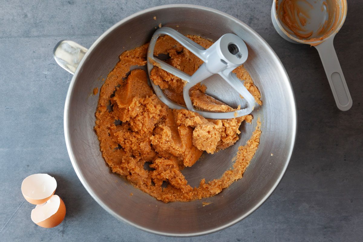 Step 1 of Taste of Home Spider Cookies is to combine the peanut butter, egg and sugar until fluffy