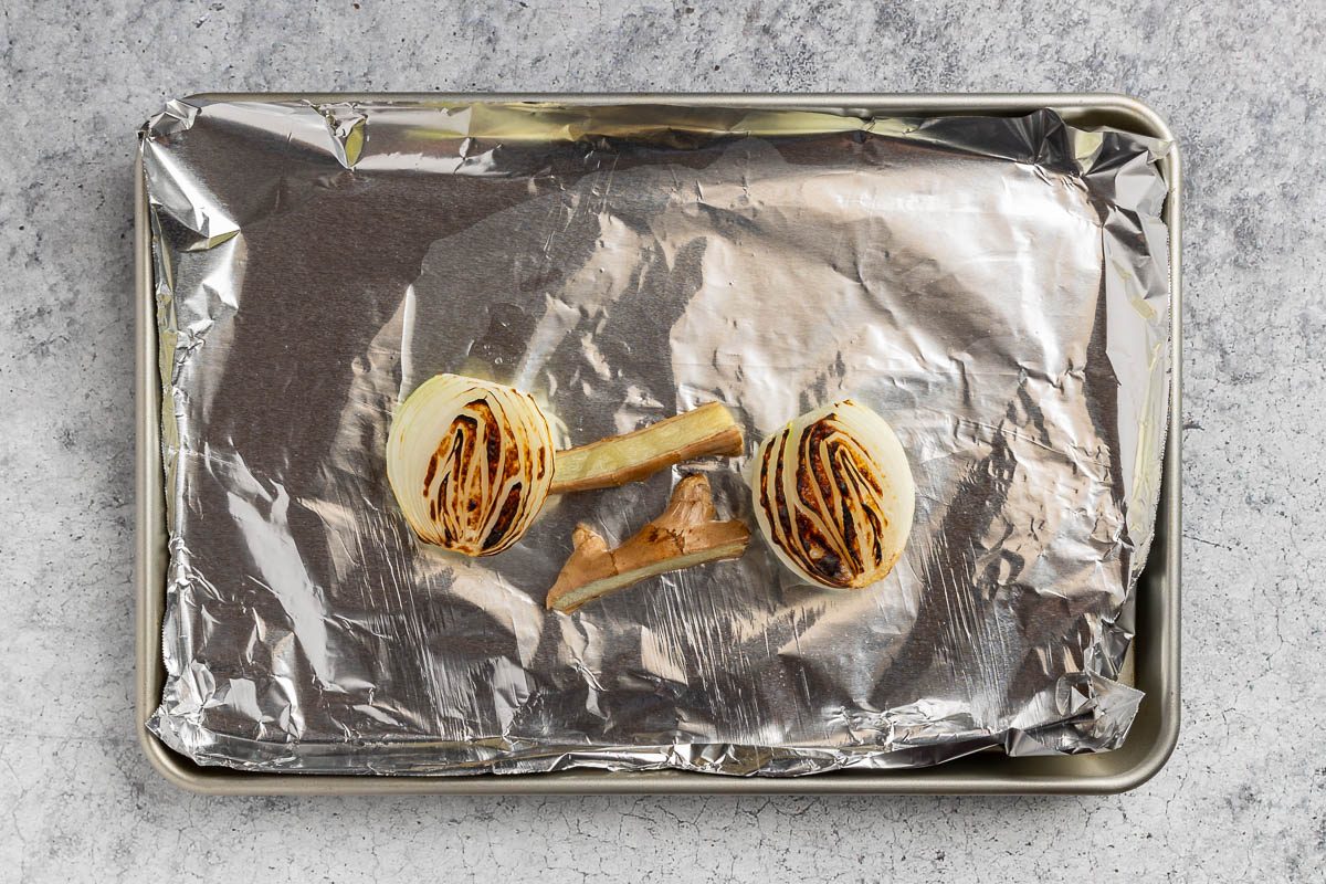 Taste of Home Thai Chicken Noodle Soup photo of the broiled onion and ginger.