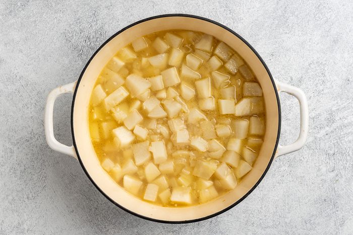 Taste of Home Turnip Soup recipe photo of the cooked turnips in chicken stock.