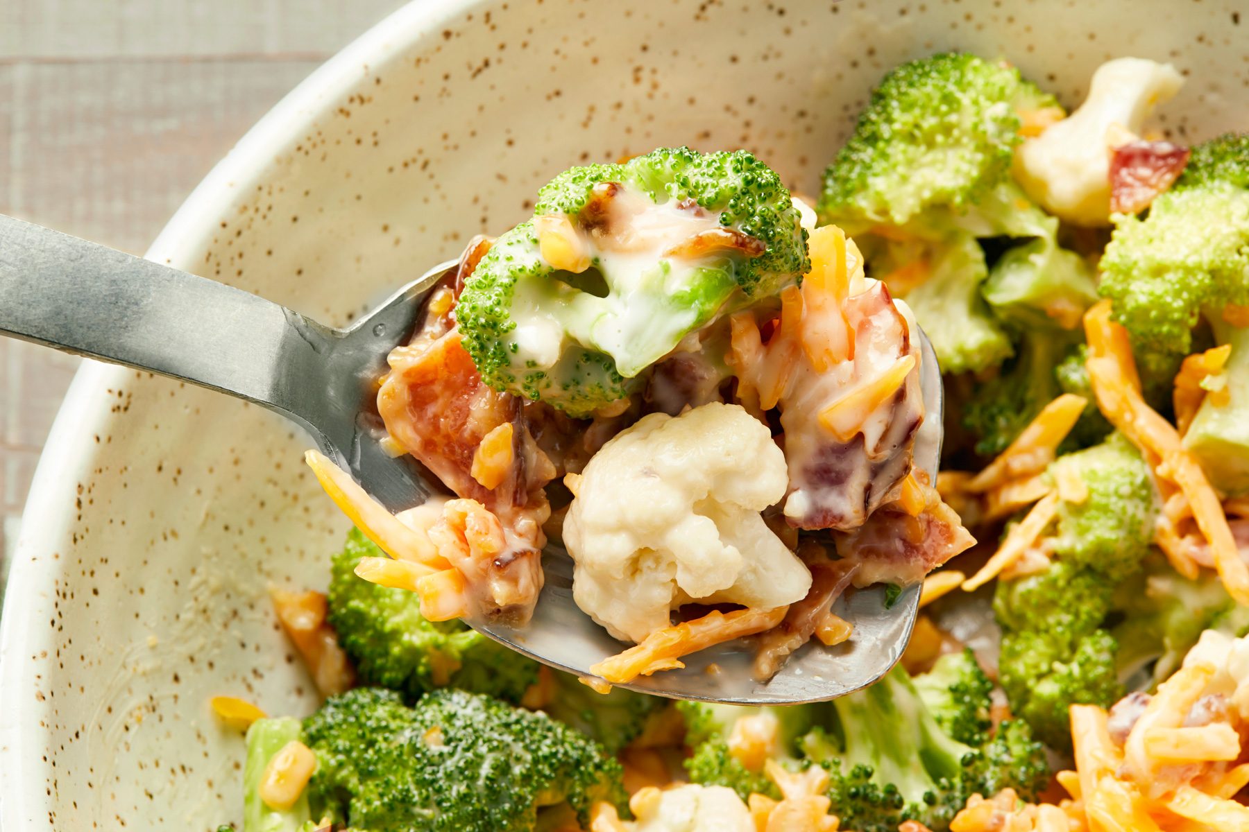 close shot of crunchy floret salad