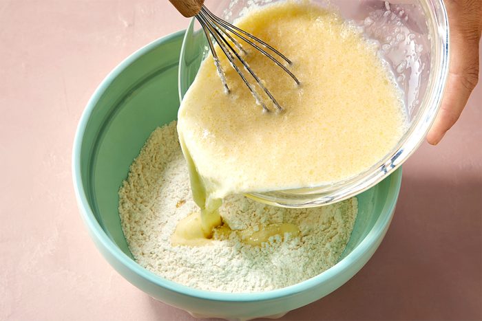 combine egg mix with the flour mix
