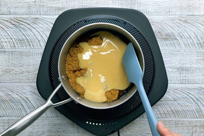 In a saucepan, combine butter, brown sugar, corn syrup and milk