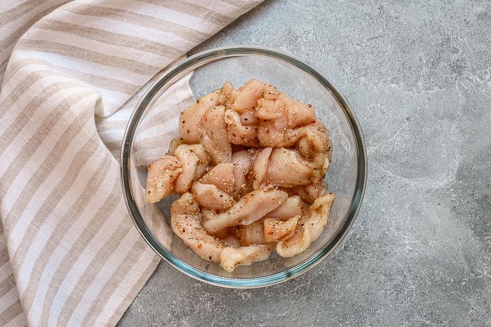 Seasoned chicken for chicken subs with Swiss cheese.