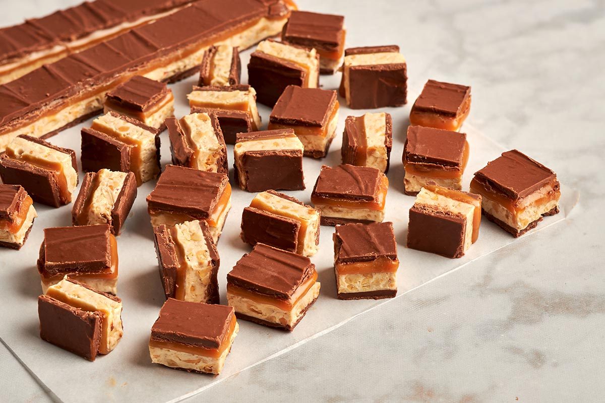 Homemade chocolate caramel candy by Taste of Home.