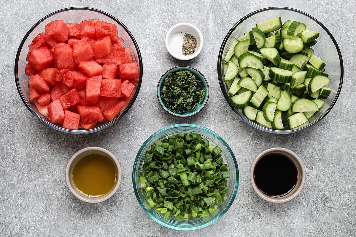 Ingredients for the Cucumber Watermelon Salad from Taste of Home.