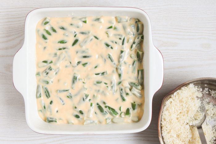 Assembling green bean casserole