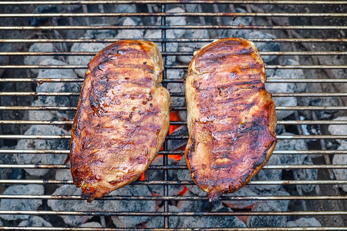 Teriyaki chicken on a charcoal grill, from Taste of Home.