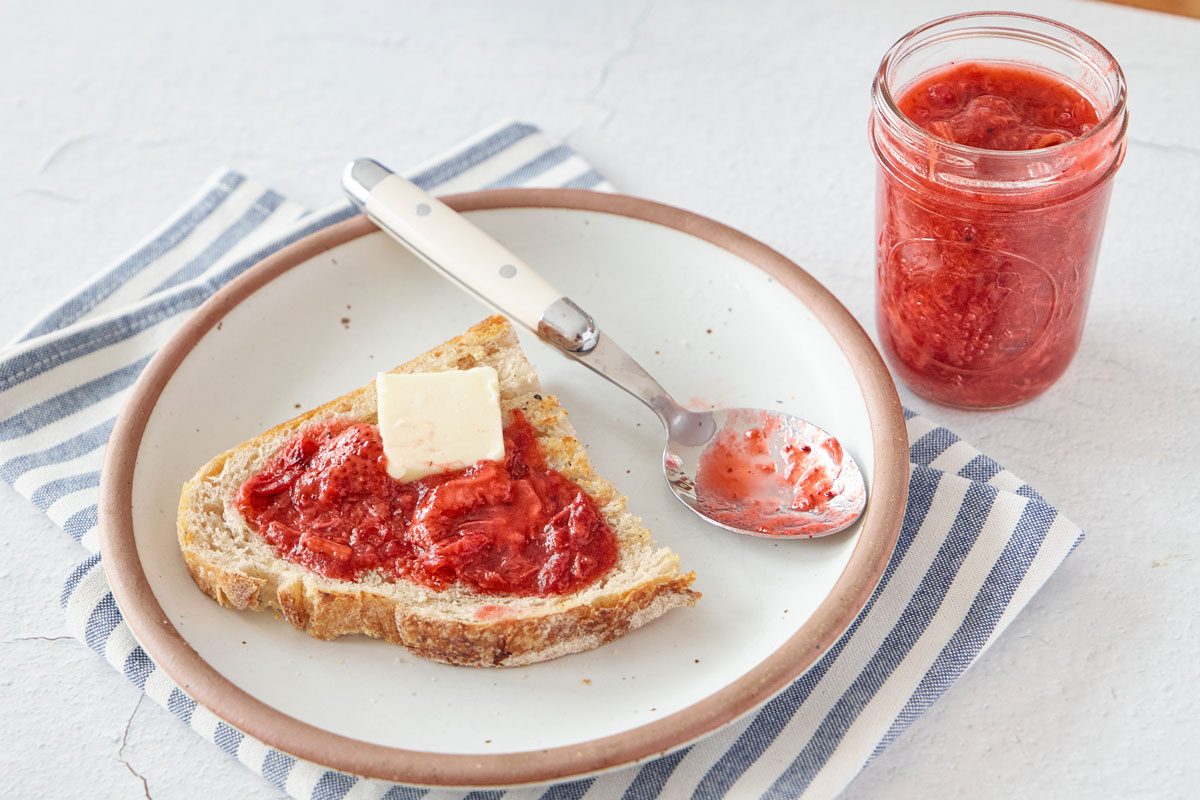 strawberry rhubarb jam on toast