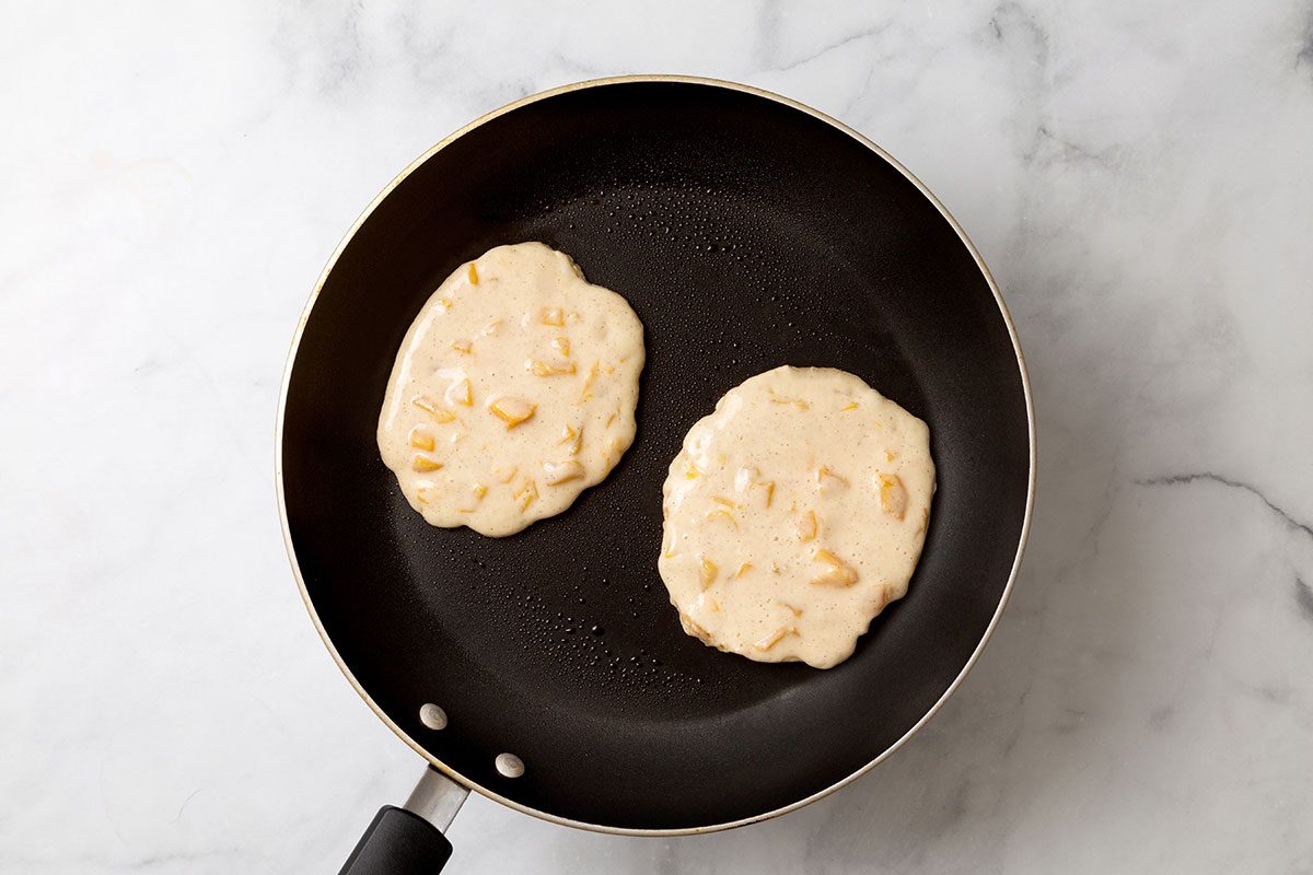 Heated pancake batter in large non-stick skillet