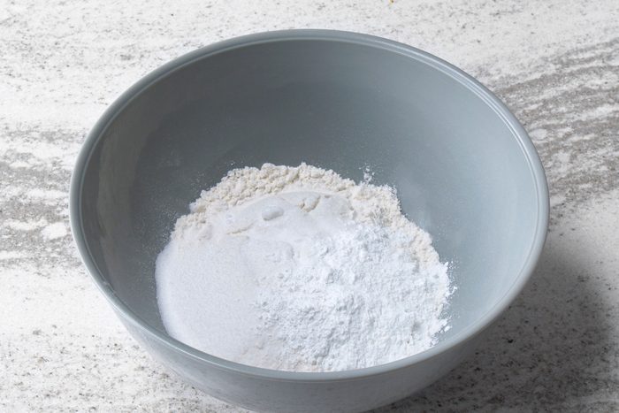 All-purpose flour, sugar, baking powder and baking soda in a large bowl.