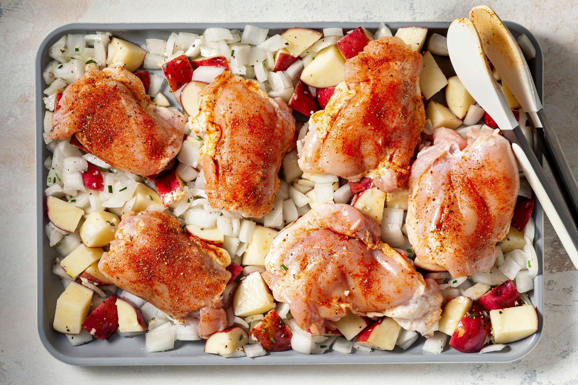 Arrange chicken over vegetables