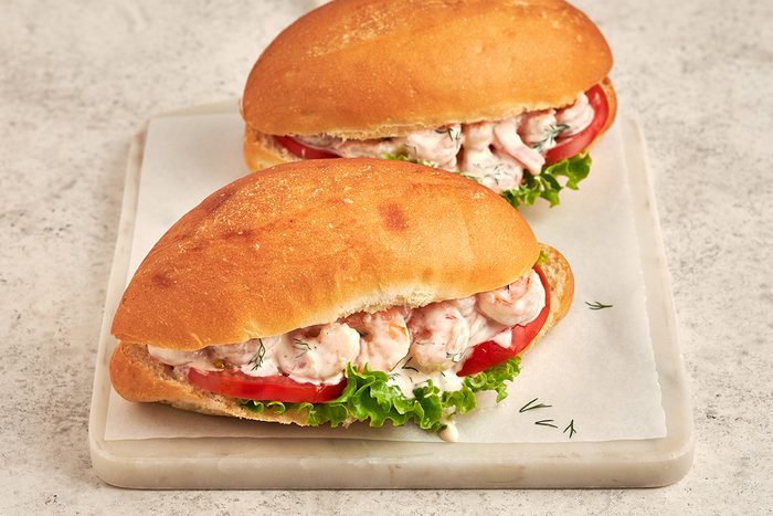 This shrimp sandwich by Taste of Home features succulent shrimp with creamy dill mayonnaise.