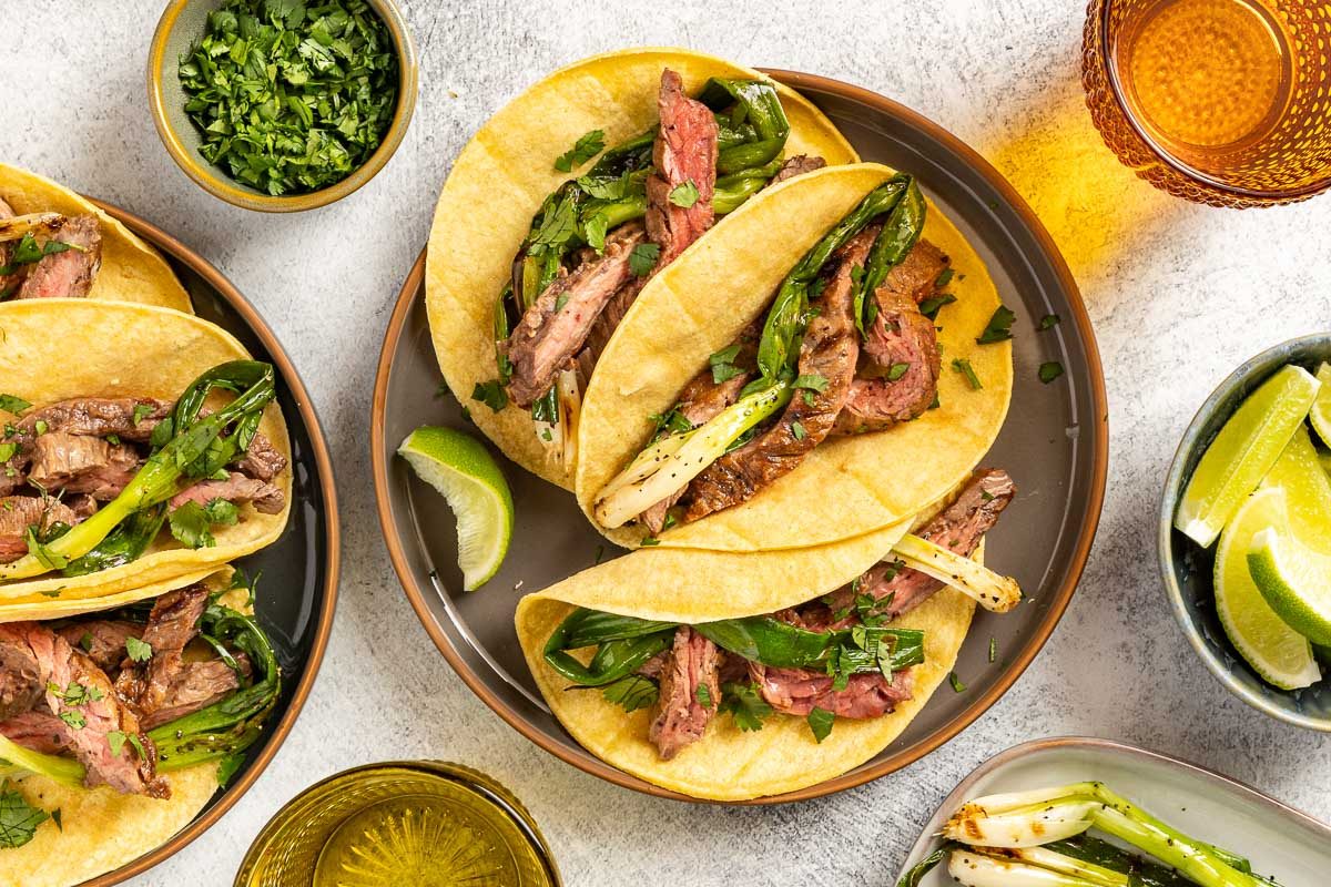 Taste of Home Skirt Steak Tacos recipe photo of the assembled tacos.