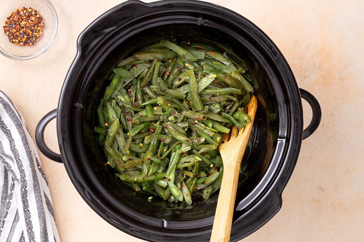 French style green beans in a slow cooker for Slow Cooker Green Bean recipe for Taste of Home
