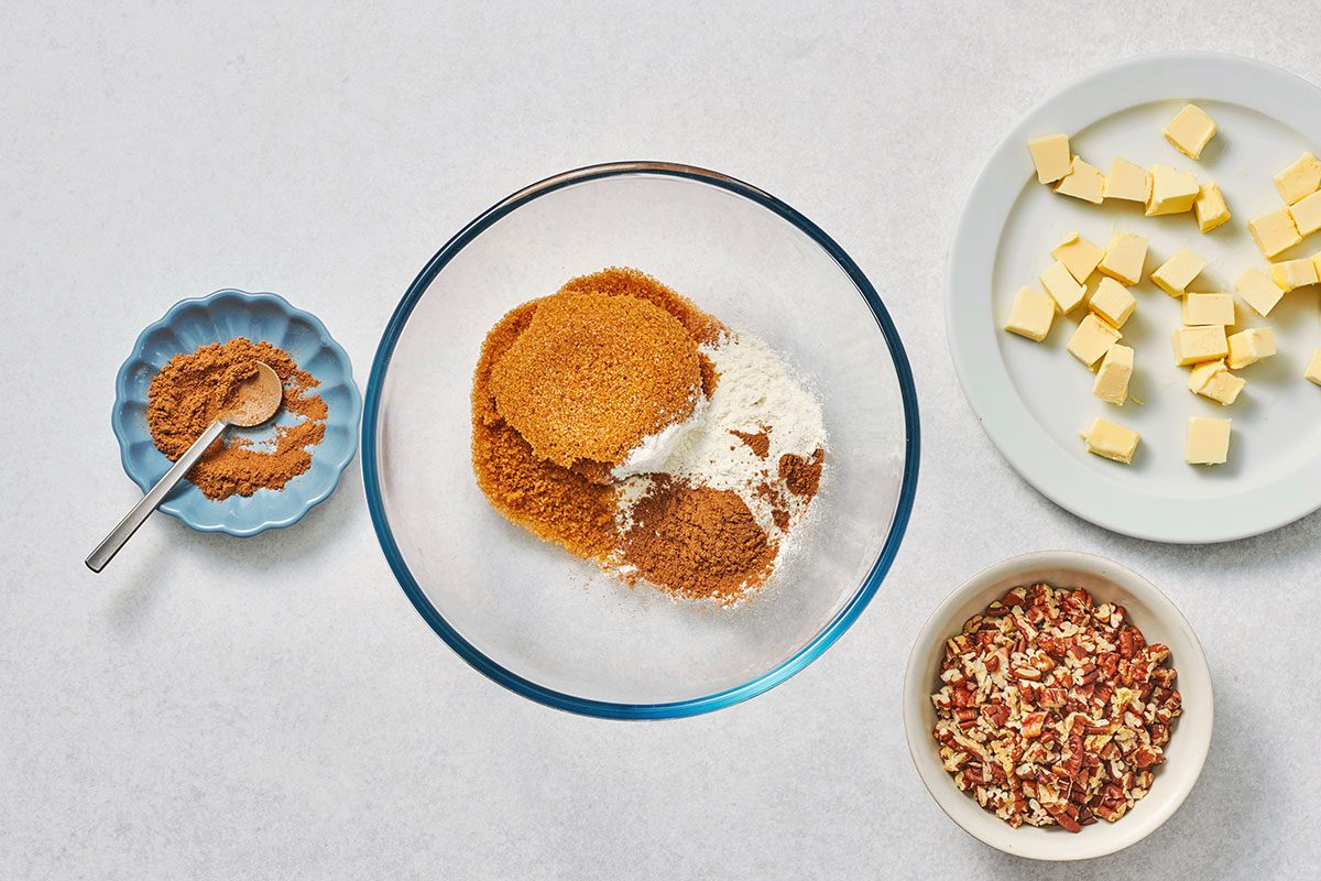Combining ingredients for streusel topping 