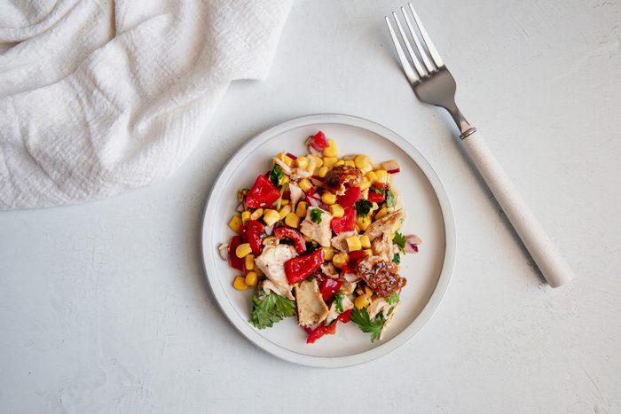Overhead beauty shot for Taste of Home Southwest Chicken Salad on a plate.
