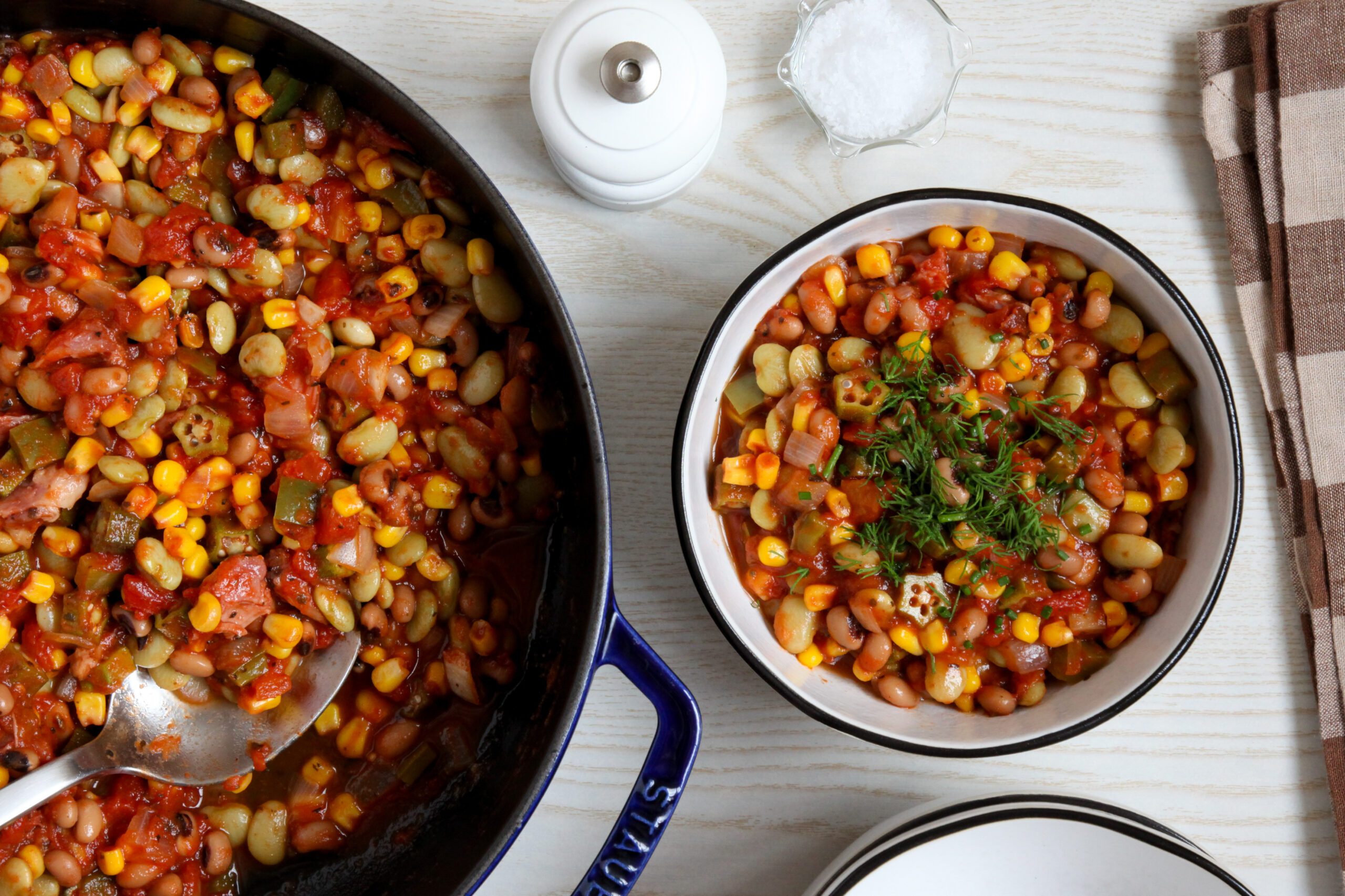 Succotash garnished with herbs