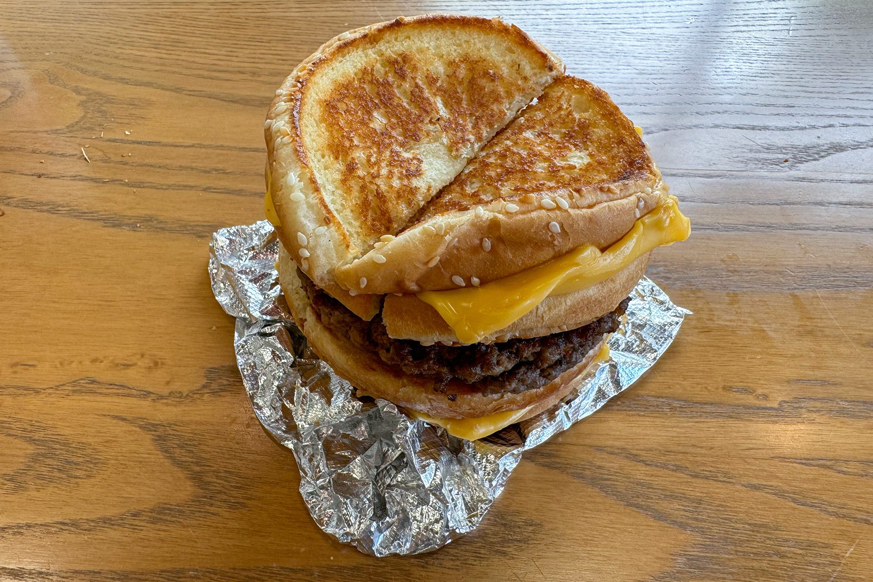 Grilled Cheese Burger on wooden base