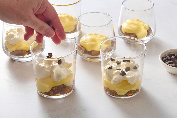 Assembling the individual tiramisu cups