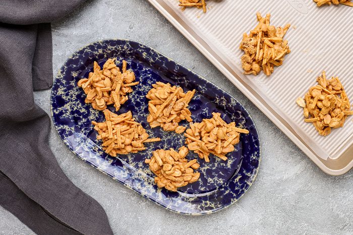 A small platter with tumbleweed dessert mounds, ready to enjoy.