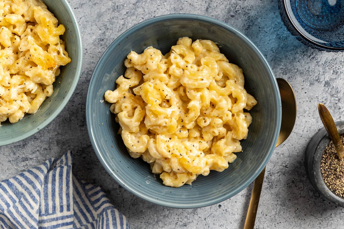 Taste of Home 4 Cheese Mac and Cheese photo of the finished recipe served in bowls.