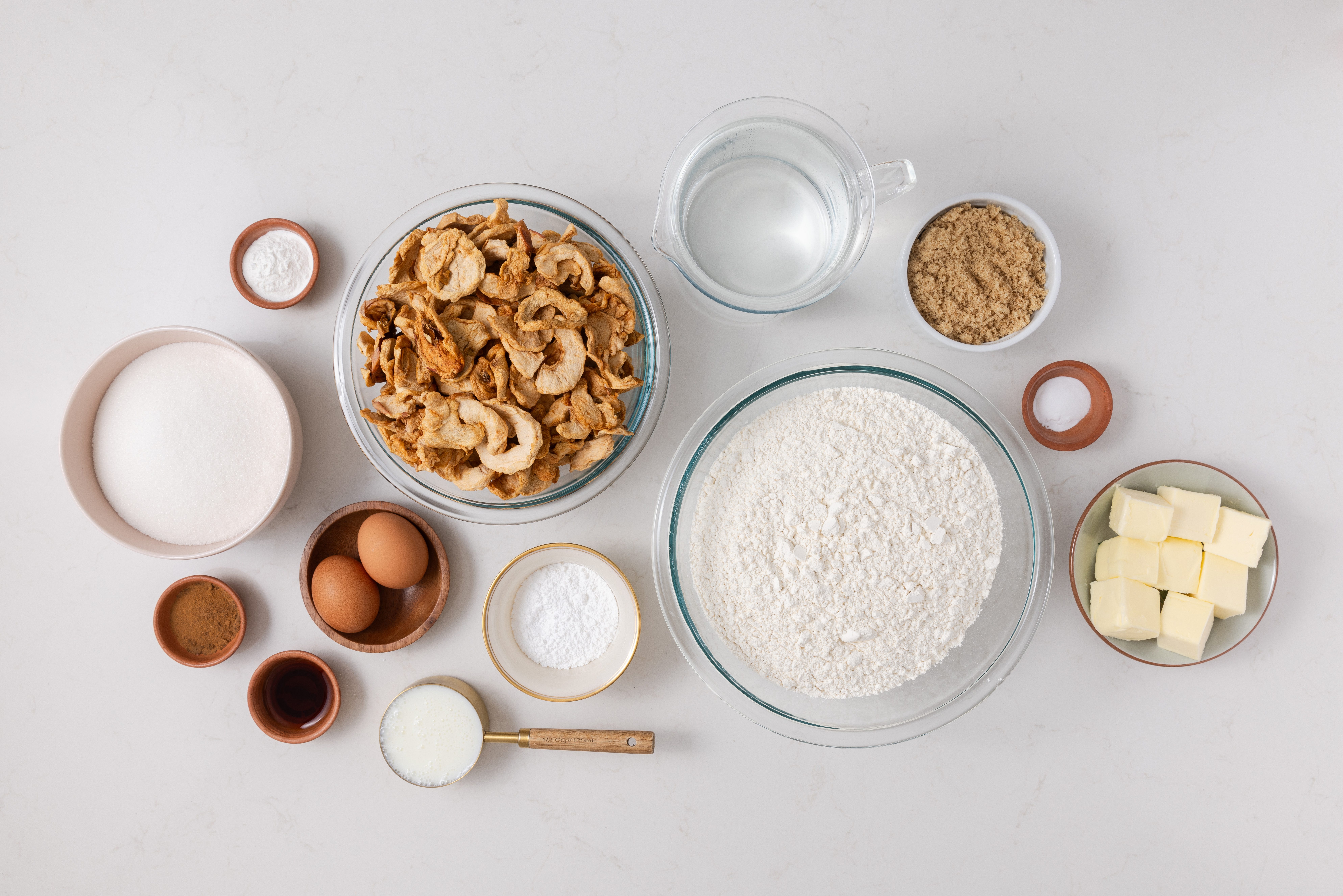 Ingredients for apple stack cake on kitchen counter.