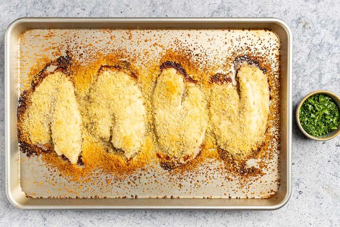 Taste of Home Baked Tilapia with Panko Bread Crumbs photo of the baked fish.