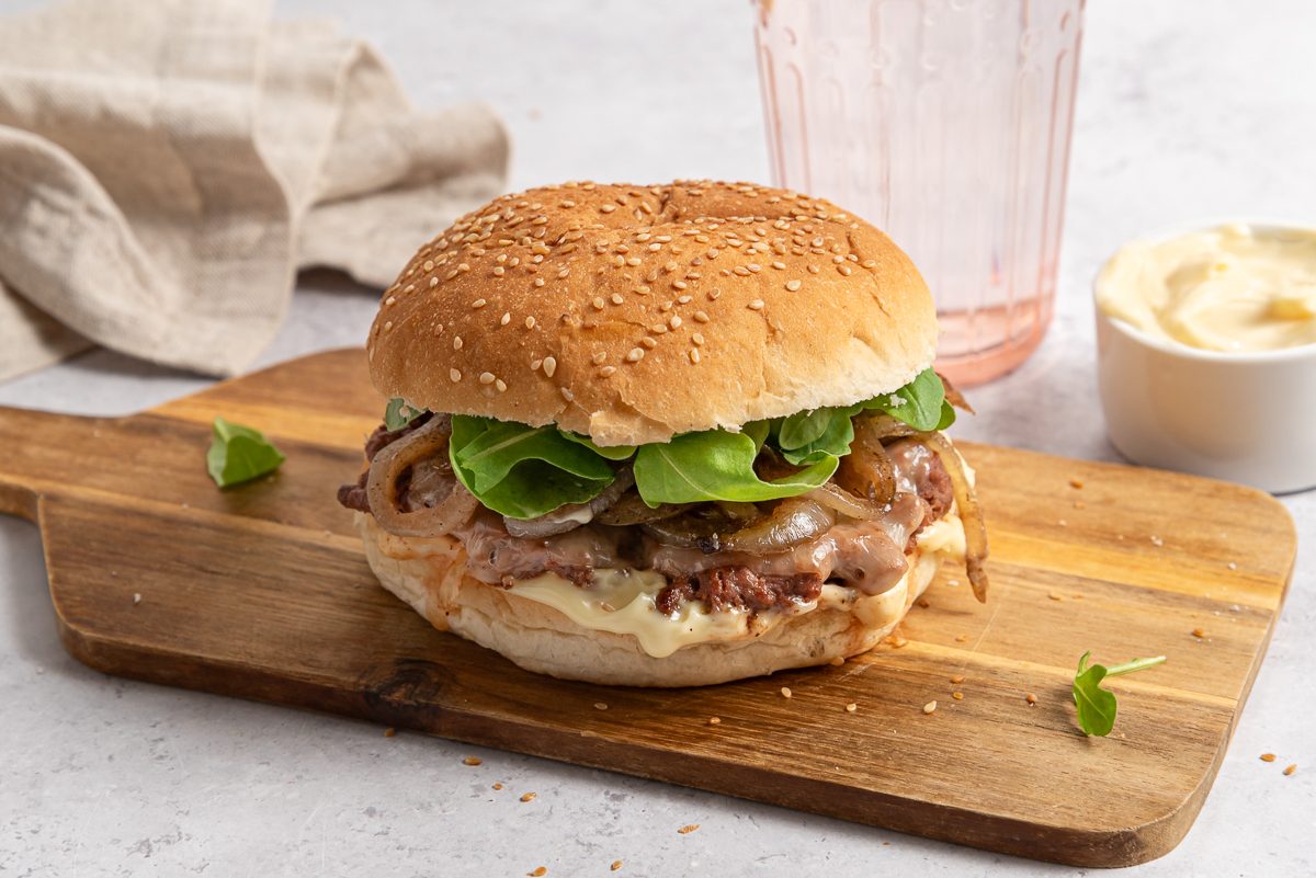 Bison Burger With Arugula, Onion And Mayo