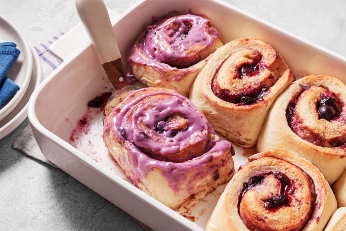Shot Of Blueberry Cinnamon Rolls being served