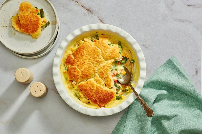 Cooked pot pie with a portion removed