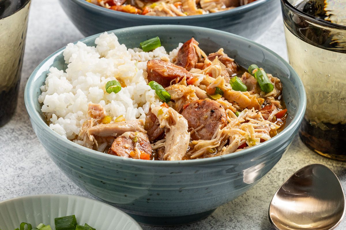 Taste of Home Chicken and Andouille Gumbo photo of the finished recipe.