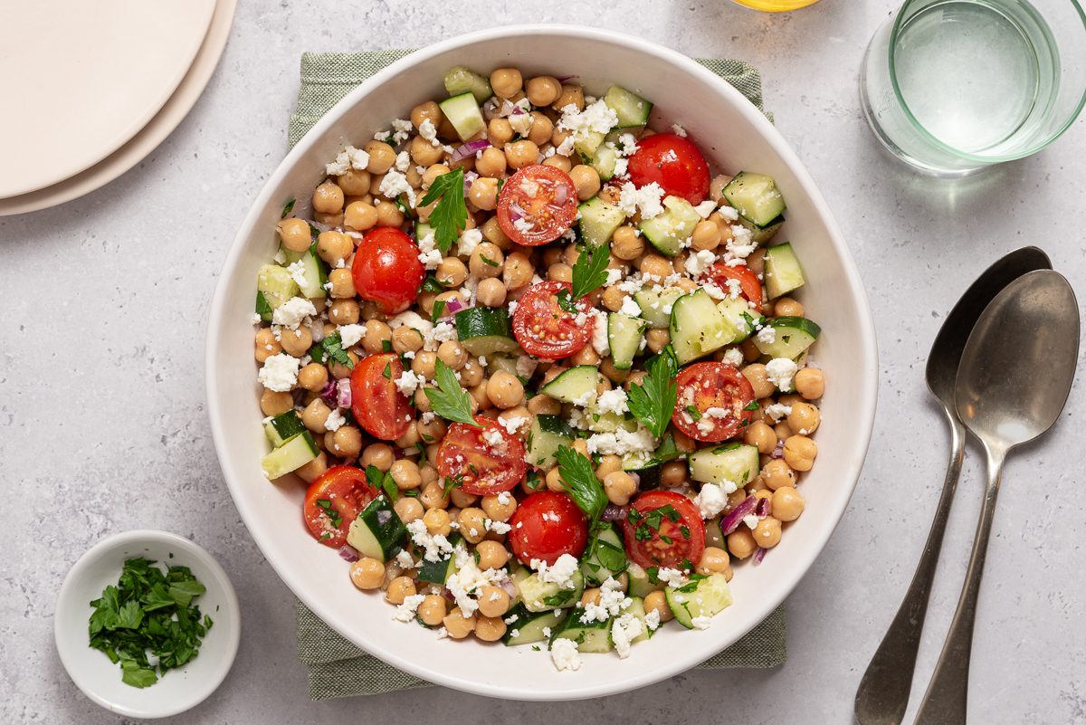 Chickpea Salad Inside Serving Bowl With Parsley