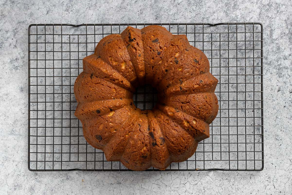 baked cake on a cooling rack.