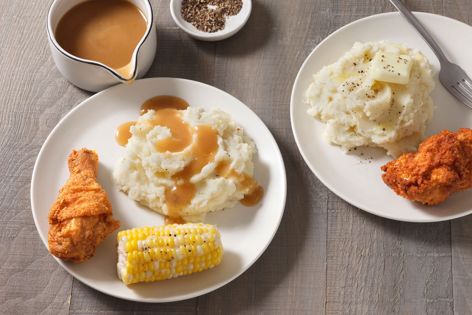 Copycat Kfc Mashed Potatoes served with corn, chicken and gravy