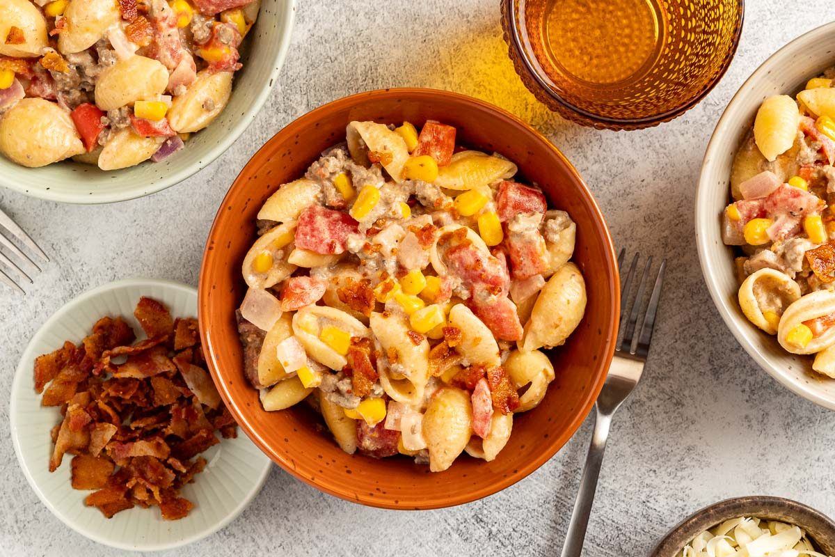 Taste of Home Cowboy Pasta photo of the finished recipe served into bowls.