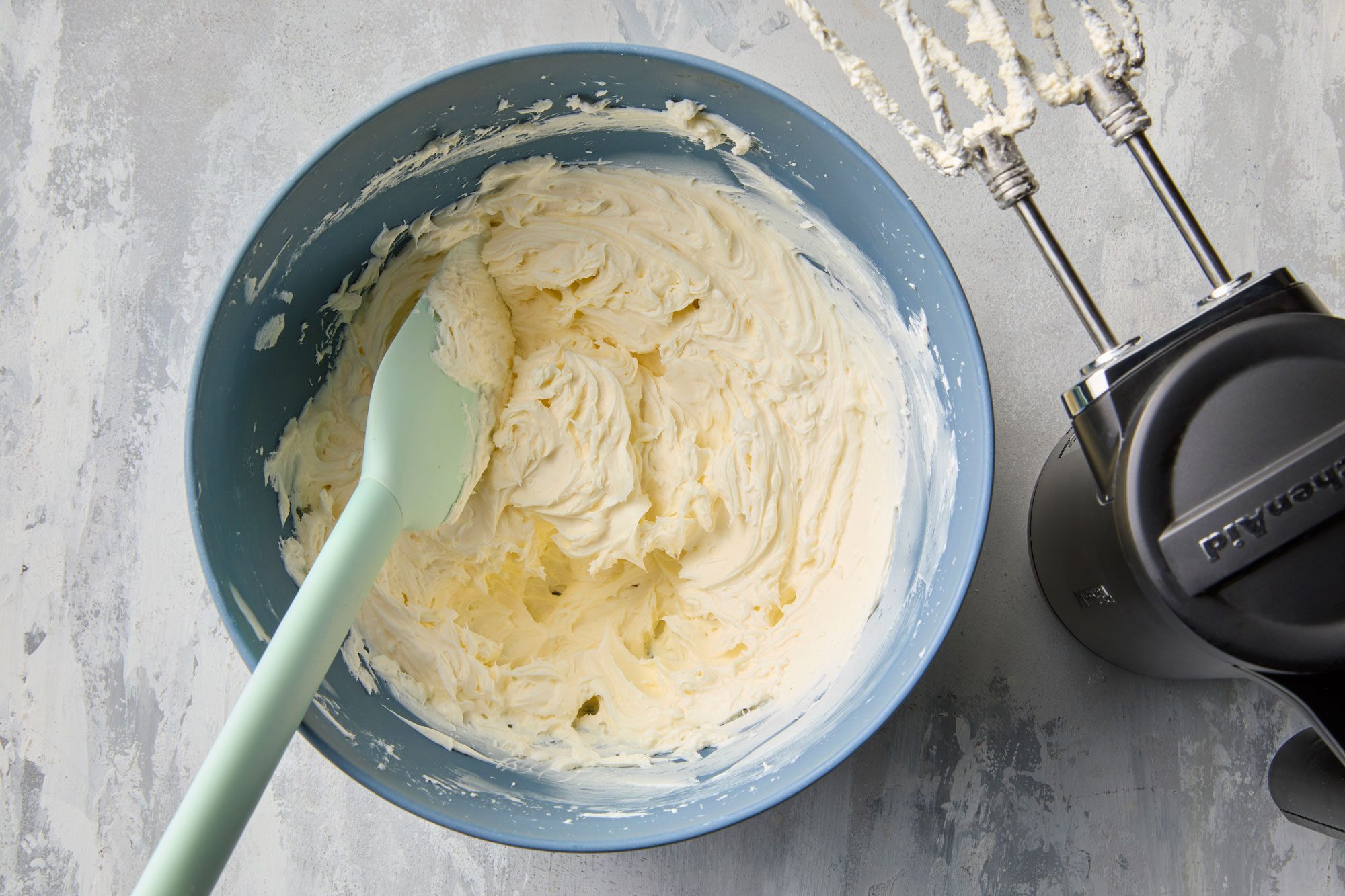 In a large bowl, beat cream cheese on medium speed until smooth, 3-4 minutes