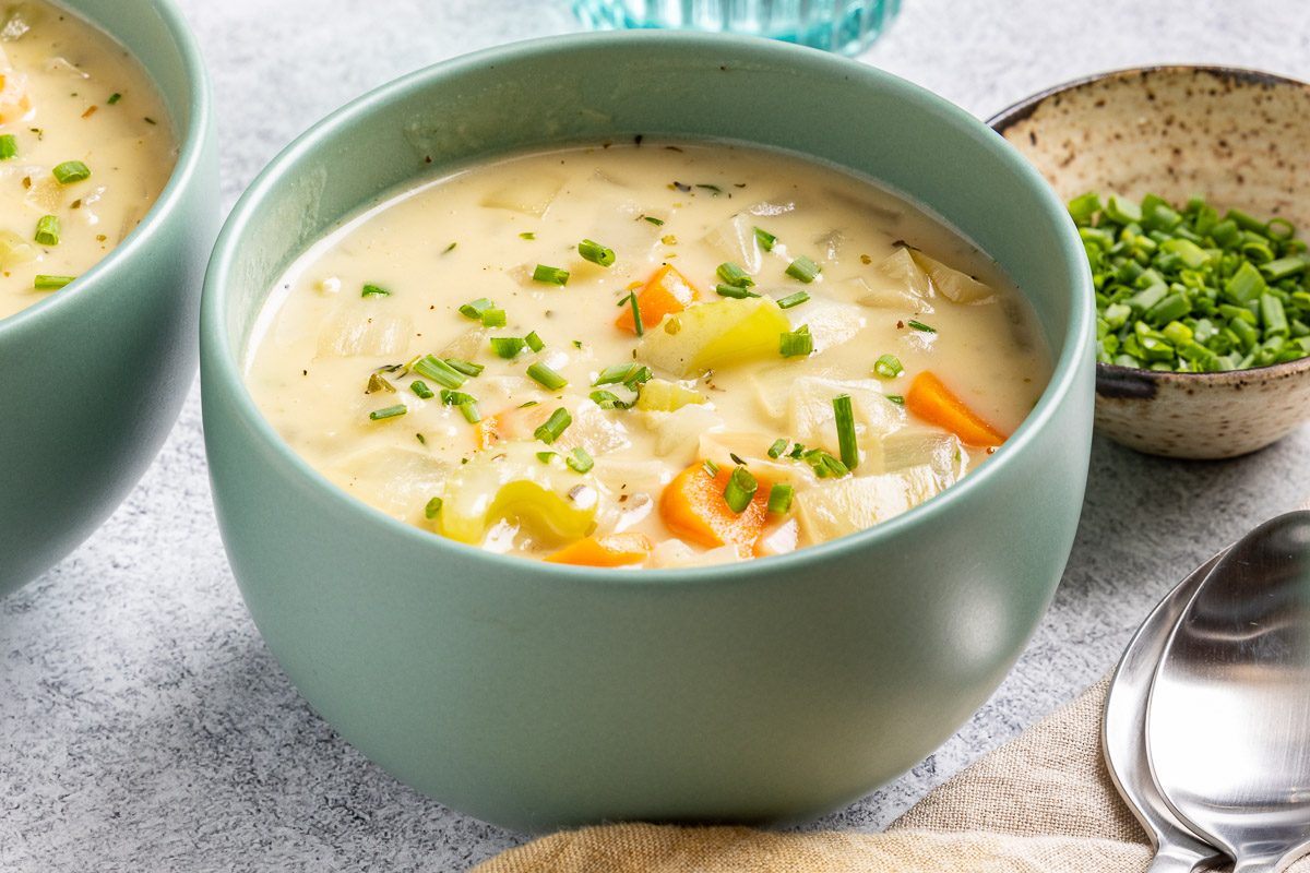 Taste of Home Cream of Onion Soup photo of the finished recipe served in bowls.