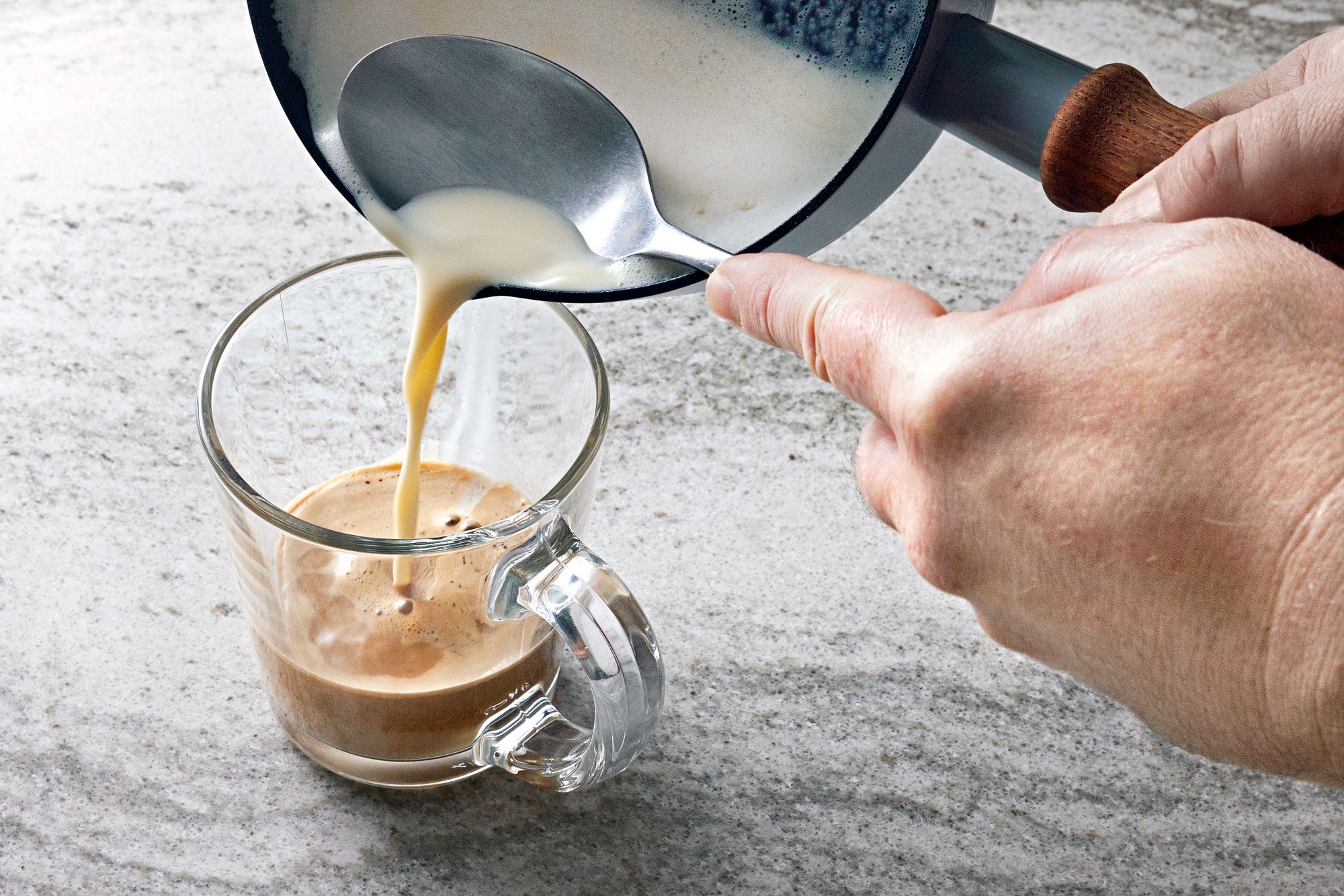Gently pour the eggnog and milk mixture into the mug