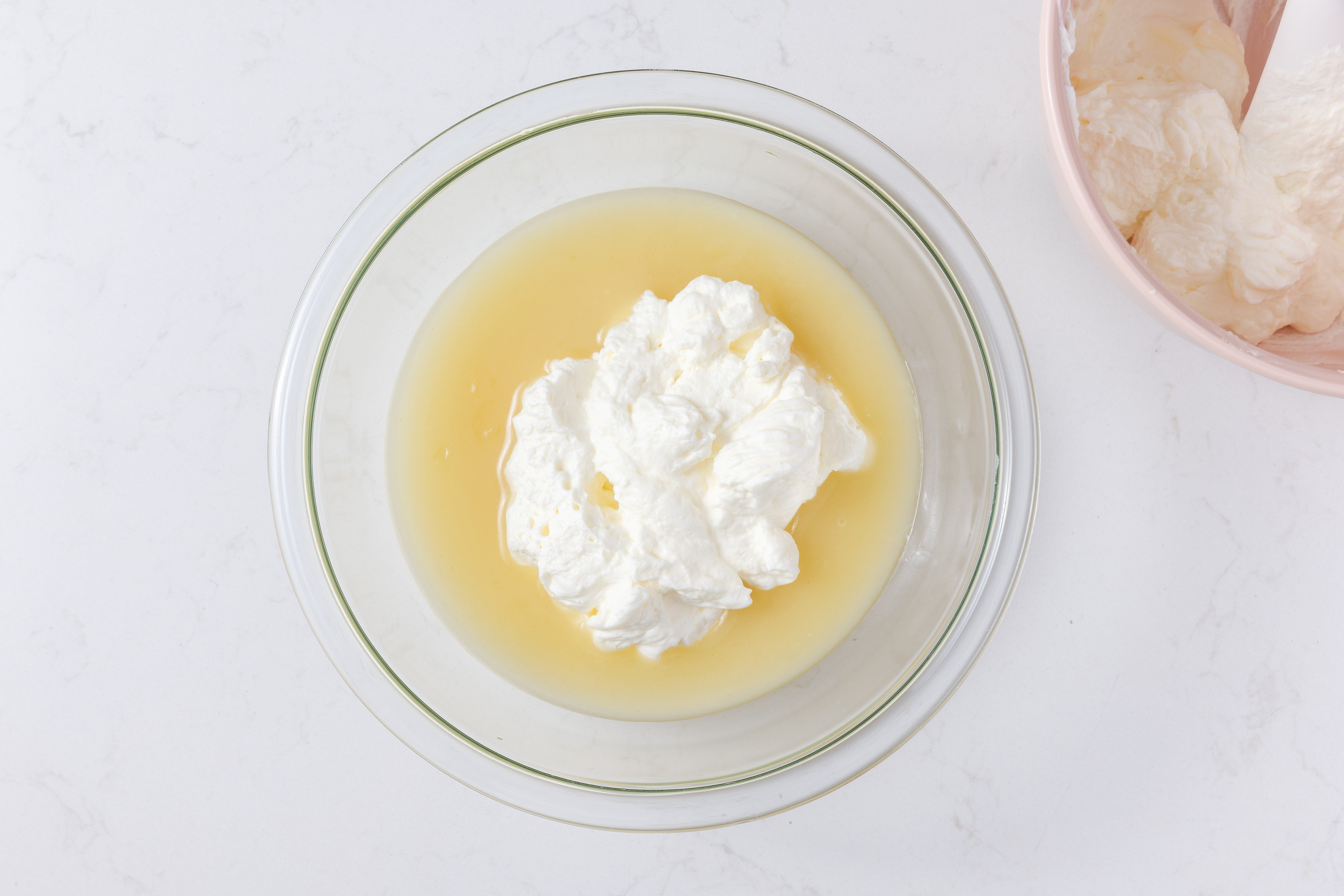 Gelatin dessert topping being prepared.